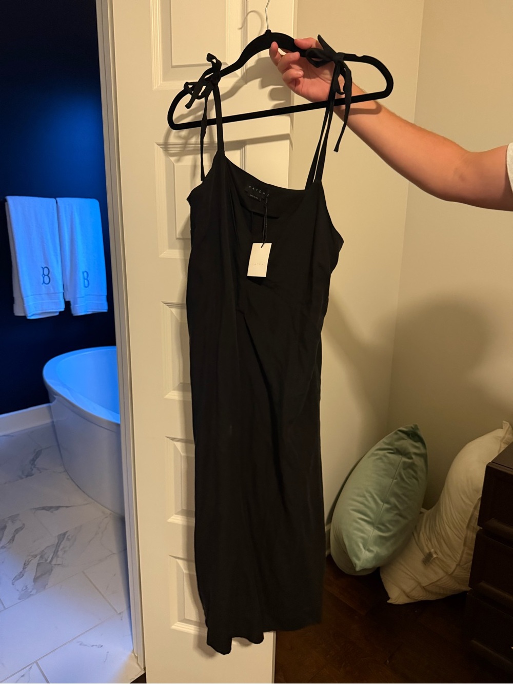 Hatch Black Midi Tie-Strap Slip Dress NWT